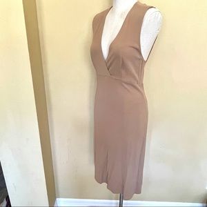 DKNY 100% Rayon Nude Deep V Knee Length Dress M
